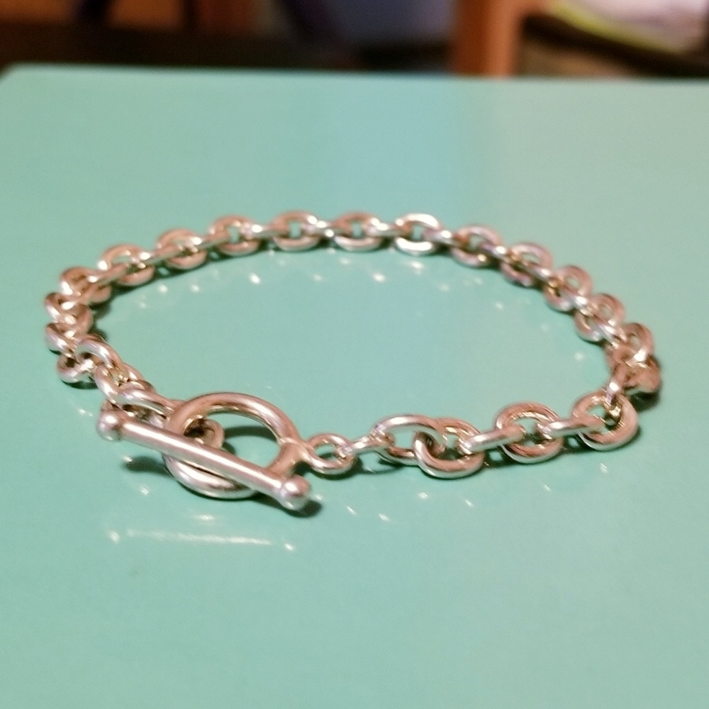 Signed Sterling Silver Chain Link Toggle Bracelet